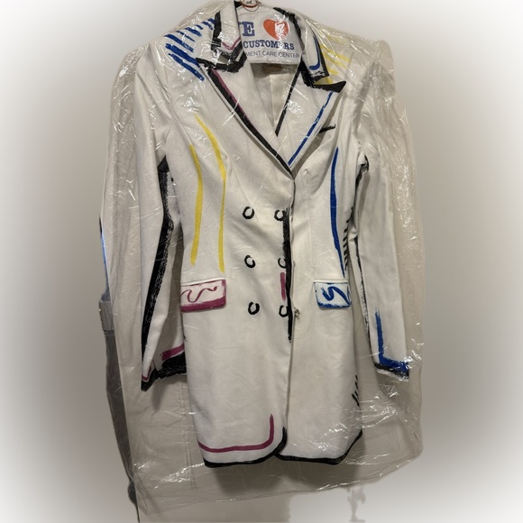 White Double-Breasted Artistic Trim Blazer - Picture 6 of 10